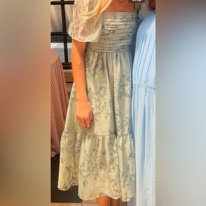 Abercrombie green floral Tiered Sundress with Puff Sleeves